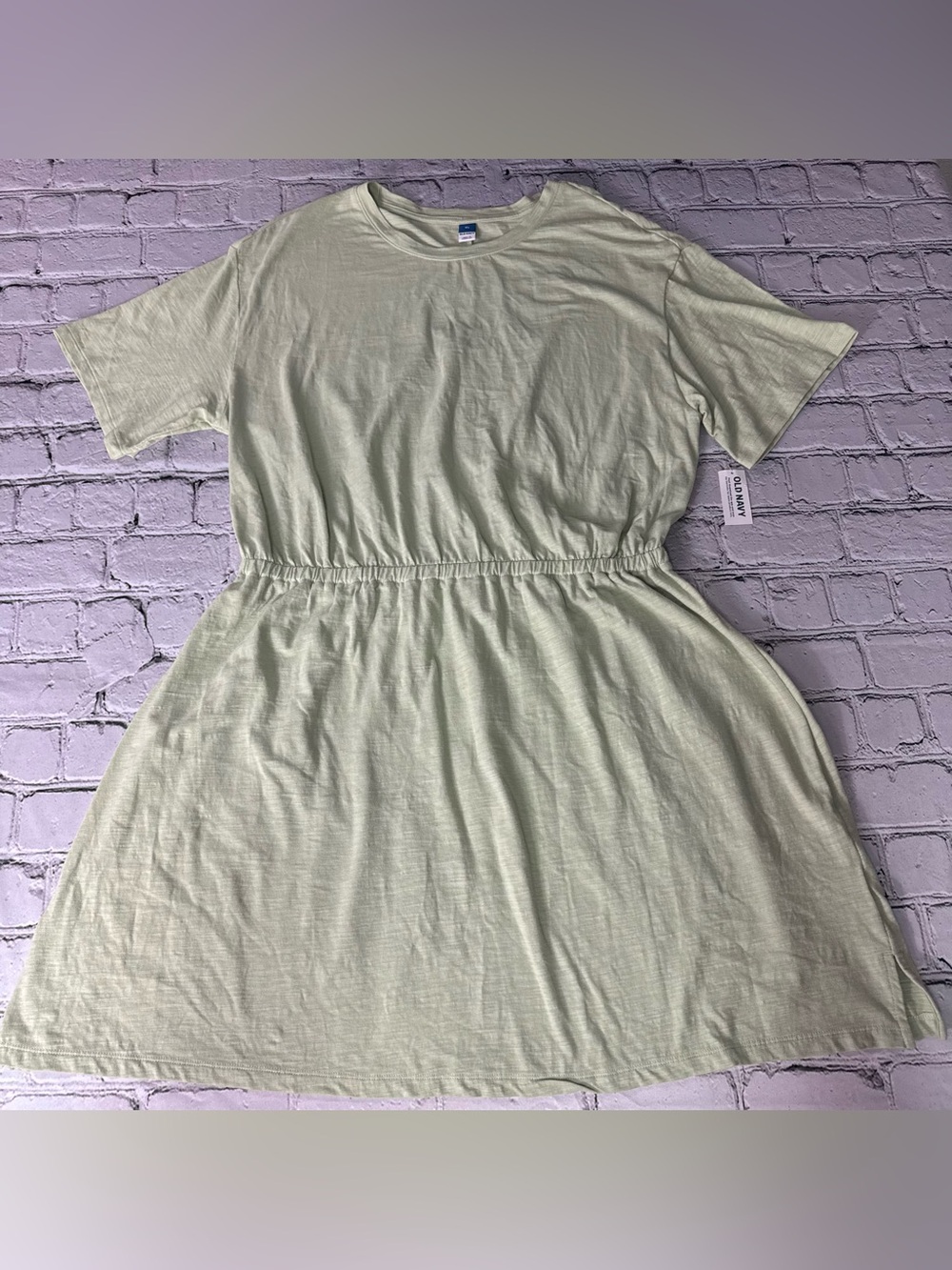 Old Navy NWT 100% Cotton Light Sage Short Sleeve Elastic-Waist T-Shirt Dress XL